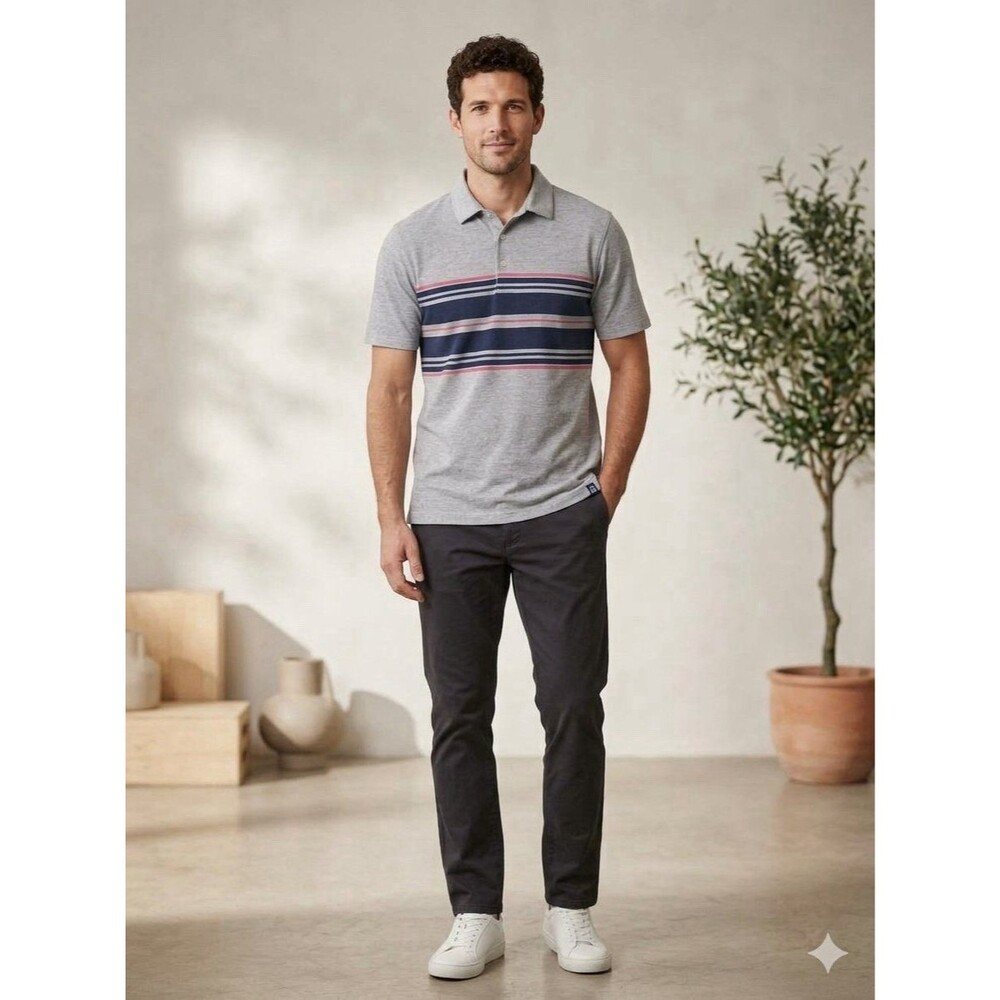 Vineyard Vines Men’s Gray Striped Edgartown Polo Size Medium